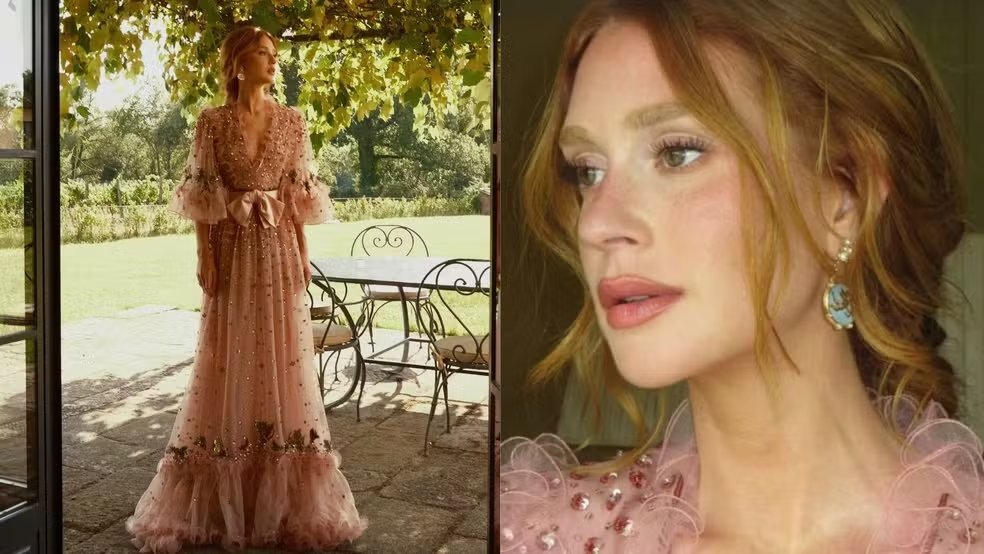 Marina Ruy Barbosa aposta em vestido romântico para casamento de amiga;